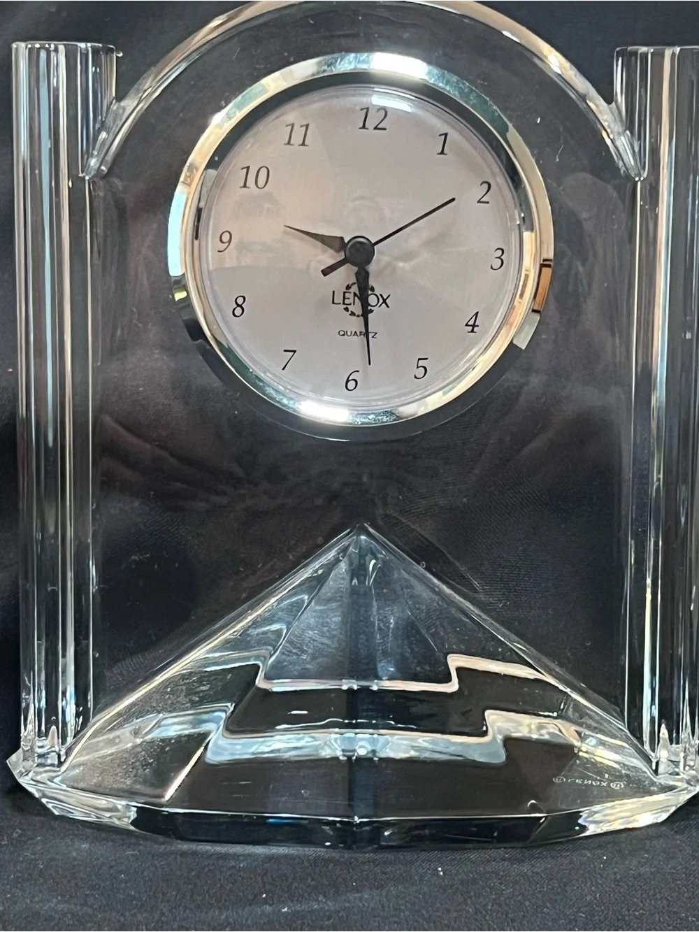 Lenox Clear Crystal Quartz Mantel Clock Pyramid Design  - Clear